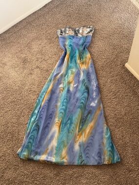 Strapless Multicolor Marble Print Prom Dress